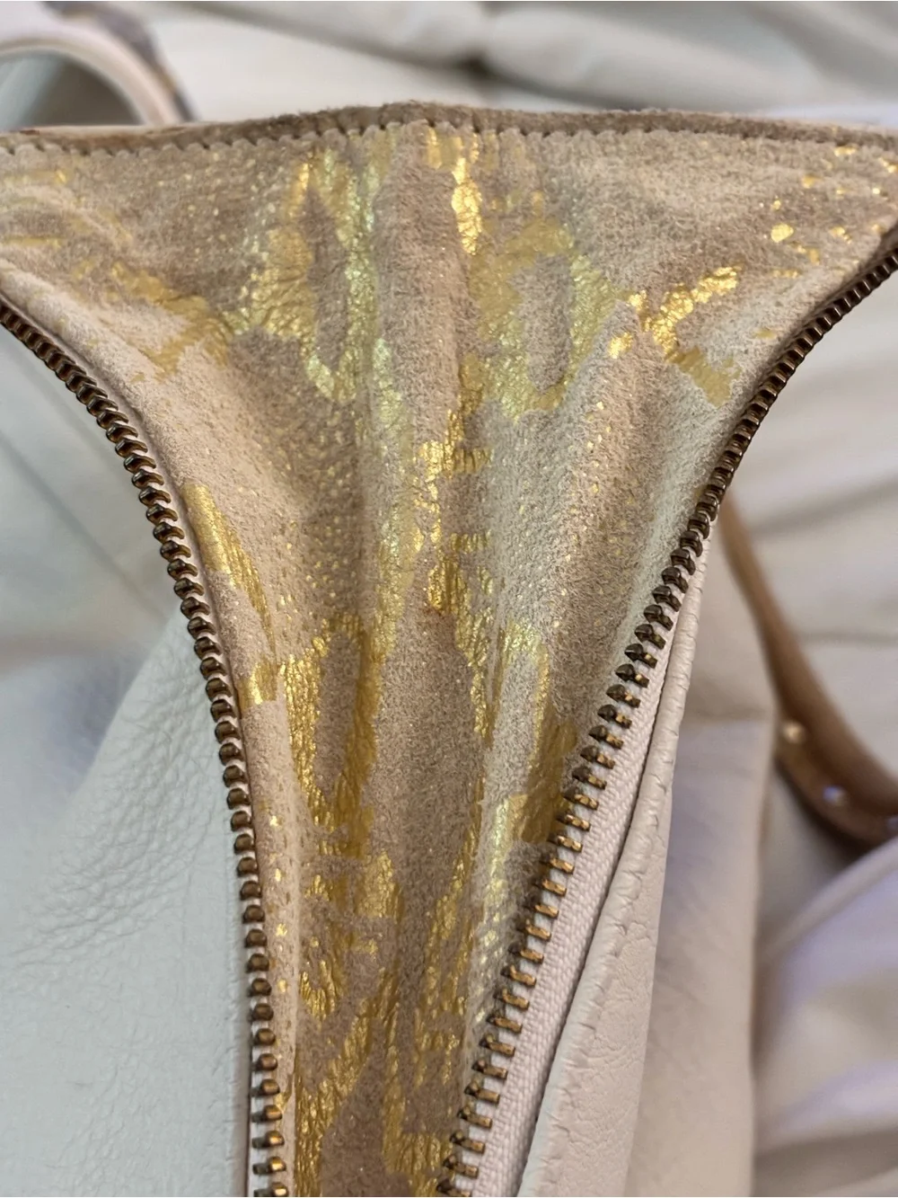 Elliott Lucca Genuine Leather Convertible Hobo Cream Gold Side Zip Studded